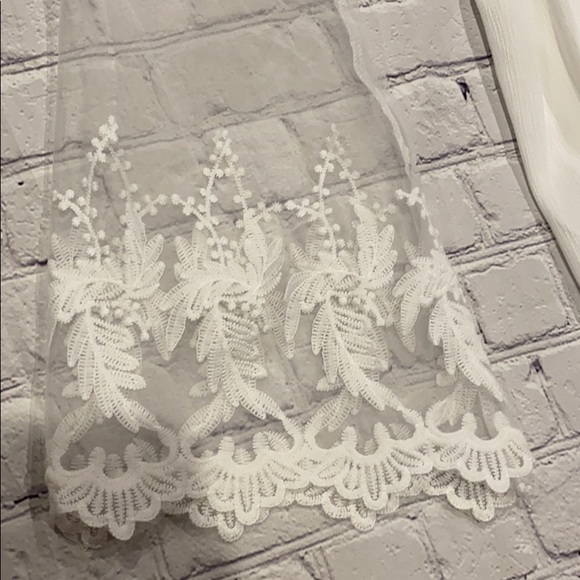 White Off Shoulder Sheer Lace Trim Maxi Dress - Picture 6 of 7